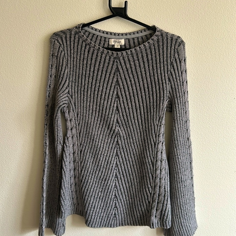 Style & co. Grey Stretch Ribbed Knit Fitted Long Sleeve Sweater..SIZE: XS